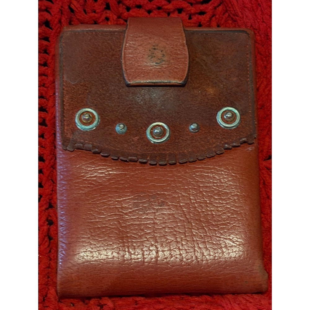 Vintage Princess Gardner Studded Pebbled Leather Bifold Wallet Brown Suede Trim